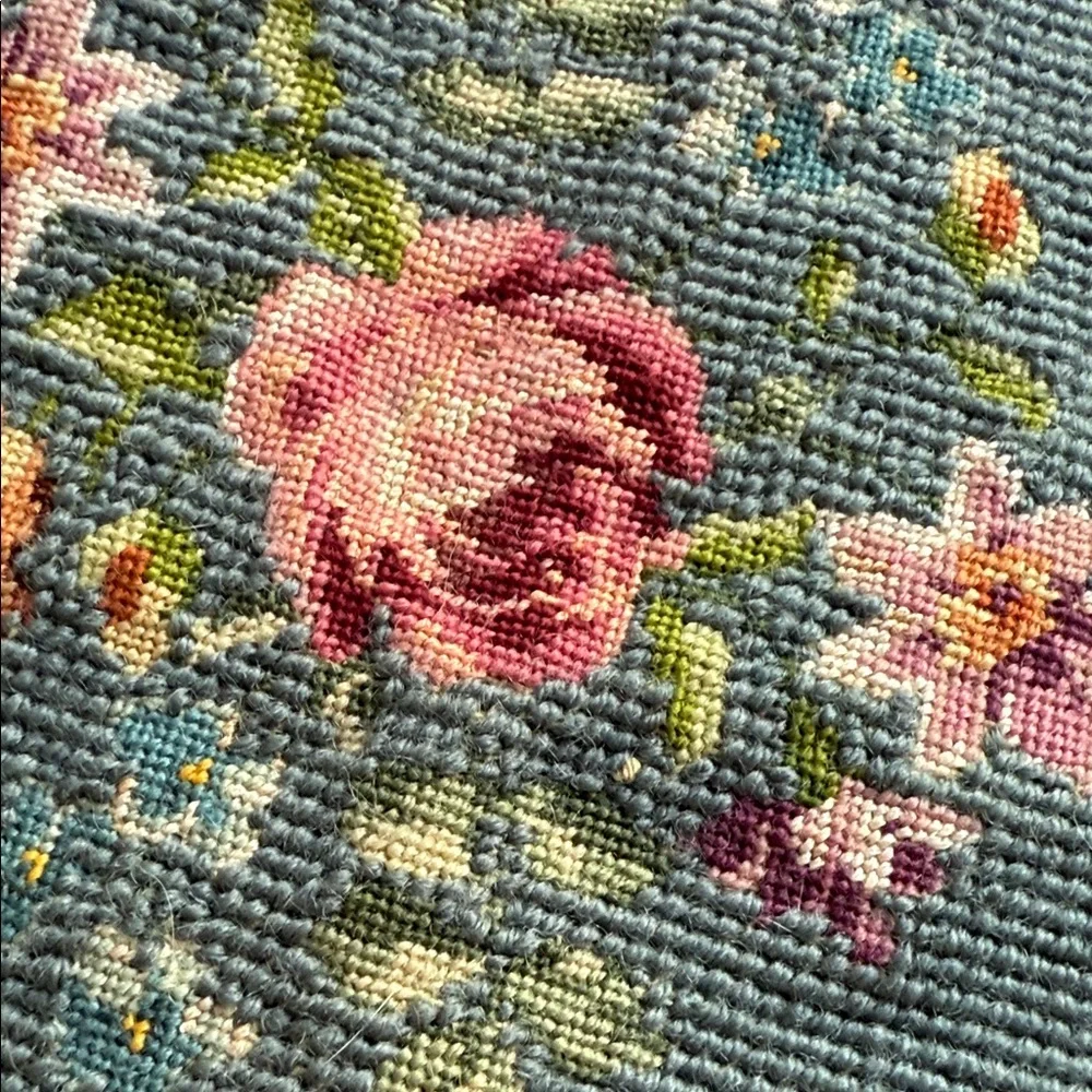 Floral Embroidered Vintage Handmade Floral Art in Blue